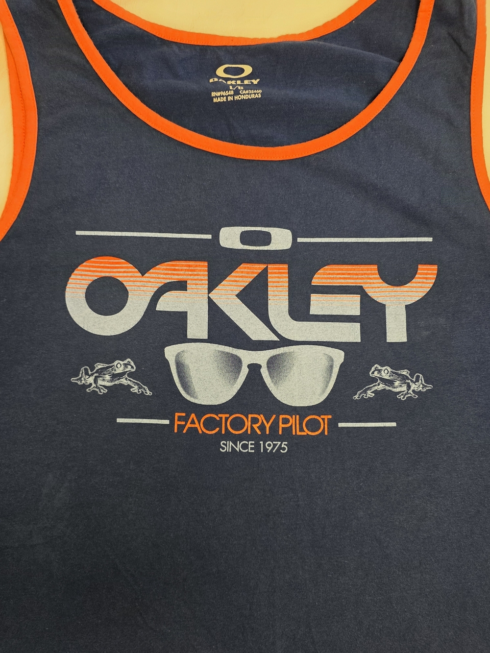 Oakley Factory Pilot Tank Top Men's Large Blue Orange Graphic Sleeveless Shirt - Picture 3 of 5